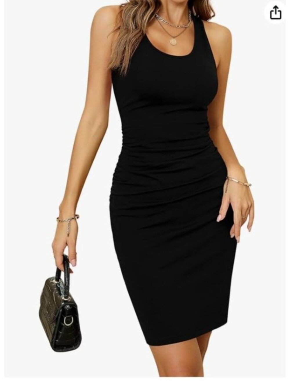 Missufe Black Sleeveless Midi Dress With Ruched Sides Jersey Knit Stretch 2XL